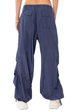 EDIKTED Rian Nylon Cargo Pants | Nordstrom Nylon Outerwear, Nylon Cargo Pants, Free Fabric, Drawstring Pants, Drawstring Waistband, S Models, Model Height, Bell Bottom Jeans, Cargo Pants