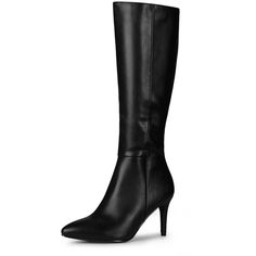 Our womens stiletto heel knee high boots have a soft faux leather upper and zipper closure design that acts as a great versatile style. Featuring pointy toe, high heel, finished with cushioned insole, soft interior lining, and side zipper closure for easy on/off. Add a touch of style to your daily outfits to keep your legs looking long and fabulously,meanwhile keep you warm in this season. Knee High Boots; Pointed Toe; Side Zipper Closure; Stiletto High Heels; Vamp: Faux Leather; Outsole: Rubber Leather Skirt With Boots, Pointy Boots, Knee High Boots Black, Black Knee Boots, Heel Knee High Boots, Closure Design, High Heel Boots Knee, Womens Stilettos, Pointed Toe Boots