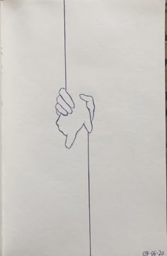 a drawing of a hand holding on to a pole that is attached to a wall