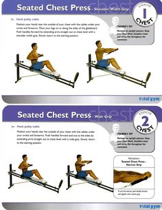 an image of a man doing the seated chest presss on a rowing machine in three different positions