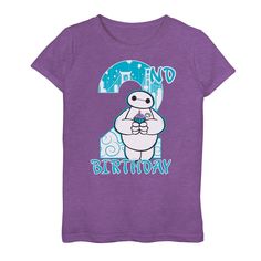 a purple shirt with a cartoon character on it