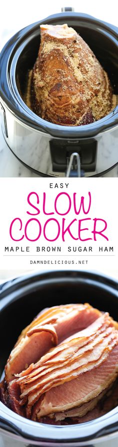 an easy slow cooker recipe for maple brown sugar ham