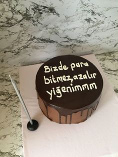 a chocolate cake sitting on top of a table