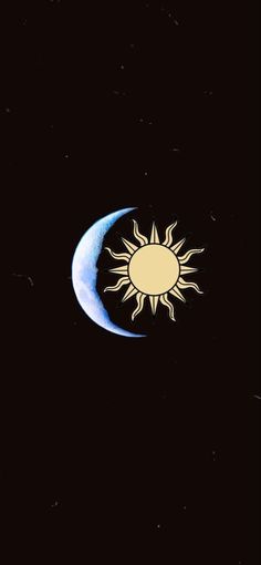 the sun and moon are seen in the night sky with no stars or clouds on it