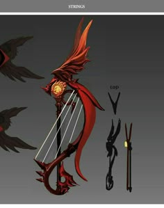 an animated image of a red dragon holding a bow and arrow with other items surrounding it