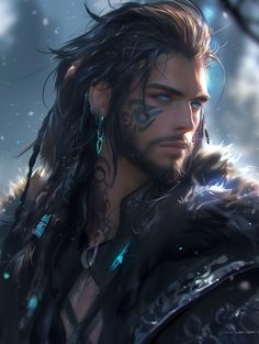 an image of a man with long hair and piercings on his face in the snow