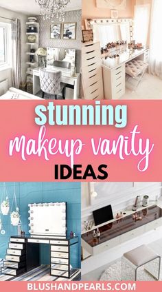 Stunning Makeup Vanity Ideas. Browse the most gorgeous mirrored makeup vanities, floating makeup vanities, Ikea makeup tables and more in this post! | beauty room ideas | makeup storage tables | makeup organization ideas | makeup table with drawers ikea | Ikea White Desk, Dining Room Table Ideas, Makeup Vanity Ideas, Room Table Ideas, Ikea Makeup Vanity, Ikea Makeup, Makeup Tables, Ikea Vanity, Shelf Vanity