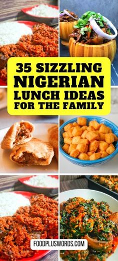 several different pictures of food with the words 35 sizzling vegetarian lunch ideas for the family