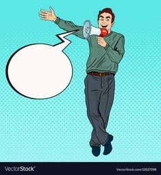 a man with a megaphone and speech bubble