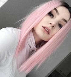 Pastel pink straight hair wig with dark roots by magicalien Pastel Pink Hair Color, Pink Wigs, Pink Blonde Hair, Wigs Straight, Pastel Pink Hair, Ombre Pink, Hair Color Pink, Short Hairstyle, Cool Hair Color