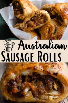 sausage rolls with text overlay that says australian sausage rolls