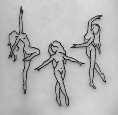 three women are dancing in the snow with their arms spread out and one woman is holding her leg up