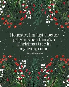 a christmas card with holly branches and berries on it, says honesty i'm just a better person when there's a christmas tree in my living room