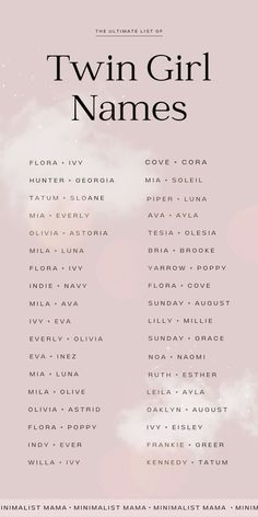 the poster for twin girl names, which are in pink and white with clouds above it