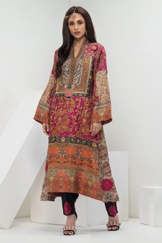 Shamaeel Ansari Ot-10 Luxury Pret 2021 Silk Stoles, Antique Ottoman, Shalwar Kameez, Sequins Embroidery, Pakistani Outfits, Pakistani Fashion, Large Fashion, Raw Silk, Pakistani Dresses