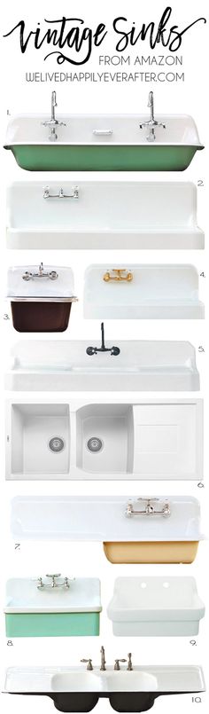 an advertisement for vintage sinks with different colors