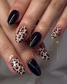 🐆🖤 #asthetic #astheticnails #cheetah #cheetahnails #cheetahprint #gelx Oval Cheetah Nails, Cheater Print Nails, Christmas Cheetah Nails, Cheetah Print Almond Nails, Simple Cheetah Nails, Black Nails Almond Shape, Black Cheetah Print Nails, Black Leopard Print Nails