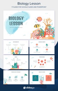 an image of the biology lesson with text and illustrations in blue, white and orange colors