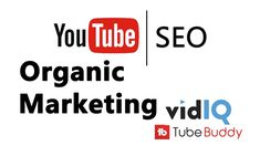 the words organic marketing video and youtube on top of two different types of logo designs