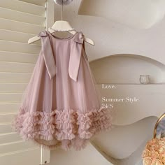 2024Summer Korean Style Girls' New Sleeveless Shoulder Bow Mesh Princess Dress Children's Midi Dress Princesses Dresses, Kids Dress Collection, Kids Wear Girls, Baby Party Dress, Kids Frocks Design, Baby Dress Design, Baby Dress Patterns, Kids Fashion Dress