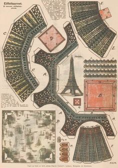 the eiffel tower is shown in this old paper cut - out book page