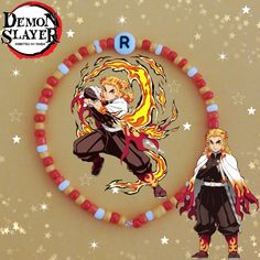 Kyojuro Rengoku seed bead bracelet Rengoku Bracelet, Anime Themed Bracelets, Anime Beaded Bracelets, Demon Slayer Jewelry