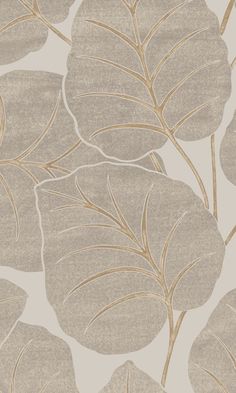 a beige and gold wallpaper with leaves on it