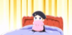 a cartoon character laying in bed with a pink pillow on his head and the caption saying, hugging your pillow rolling on your bed because because you're