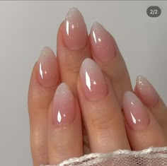 Short Clean Almond Nails, Glittery Almond French Tip, Fresh And Clean Nails, Gradient French Nails Almond, Pink And White Ombre Nails Sparkle Almond, Nails Girly Classy, Acrylic Overlay Nails Short Almond, Bridal Nails Ombre Glitter, Pink Acyrilics Nails Almond