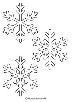 three snowflakes are shown in black and white