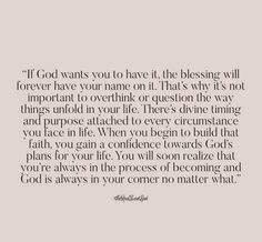 a quote that reads if god wants you to have it, the blessing will forever have your