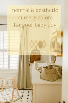 a baby's nursery with the words neutral and aesthetic nursery colors for your baby boy