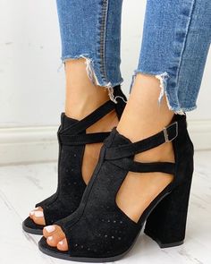 Shoes, Pumps & Heels, Chunky $46.99 - Boutiquefeel Heel Sandals Outfit, Chunky Pumps, Ankle Strap Chunky Heels, Heels Chunky, Shoes For Me, Womens Chunky Heels, Dress Work