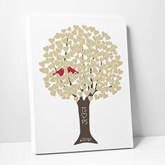 a tree with hearts and birds on it