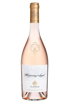 a bottle of pink wine on a white background