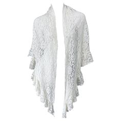 Chic 1970s CHARM OF HOLLYWOOD large white lace piano shawl ! Ruffle edges. Can easily be dressed up or down. Great with jeans, a dress or even for a wedding. In great condition Made in USA Measures 89 inches in length Fitted White Shawl, Fitted Vintage Shawl, Spring Shawl With Lace Trim, Elegant White Shawl For Spring, Vintage White Shawl Scarf, White Lace Shawl With Lace Trim, White Lace Shawl With Lace Work, Carrie Bradshaw Dresses, Piano Shawl