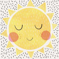 a yellow sun with its eyes closed on a white background