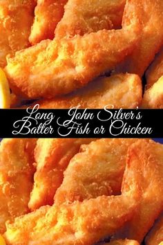 long john silver's batter fish or chicken is served with lemon wedges and ketchup