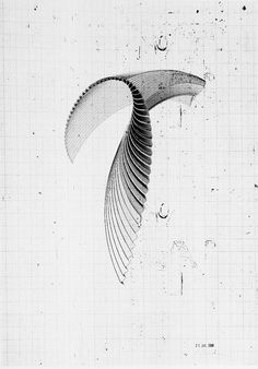 an abstract drawing of a curved object in black and white