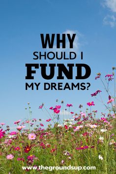 pink flowers and blue sky with the words why should i fund my dreams? on it