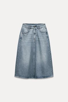 MID WAIST TRF DENIM SKIRT - Blue | ZARA United States Zara Midi Skirt 2022, Jean Skirt Long, Skirt Over Jeans, Zara Midi Skirt, Denim Pleated Skirt, Long Jean Skirt, Rene Magritte, Cargo Shirts, Zara Skirts