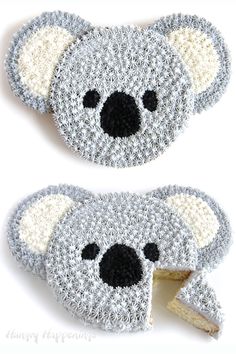 two crocheted koalas with one piece cut out