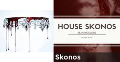 an advertisement for skonos skin health products with blood dripping from the top and bottom