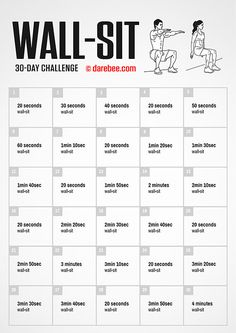 the wall - sit 30 day challenge is shown in black and white with an image of a