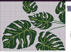 a cross stitch pattern with green leaves on the side and white background, which is also available for crochet