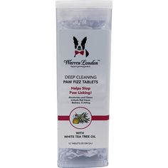 a bottle of deep cleaning paw fizz tablets with pine oil on the front and bottom