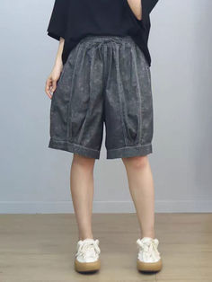 Style:	Street Material:	100% Cotton Pattern:	Solid Color Length:	Half length Closure Type:	Drawstring Silhouette:	Wide Leg Gender:	Female Season:	Summer  #wideleg #shorts #jorts #black Balloon Shorts, Hawaii Dress, Grandma Fashion, Balloon Pants, Tank Top Outfits, Corduroy Shorts, Hooded Dress, Embellished Jeans, Modest Wear