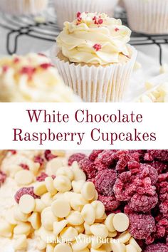 white chocolate raspberry cupcakes on a plate