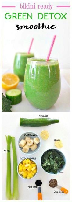 GREEN DETOX SMOOTHIE Být Fit, Green Detox Smoothie, Detox Drinks Recipes, Makanan Diet, Juice Recipes, Healthy Detox, Idee Pasto Sano