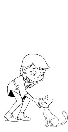 a drawing of a boy playing with a dog on a white background in black and white